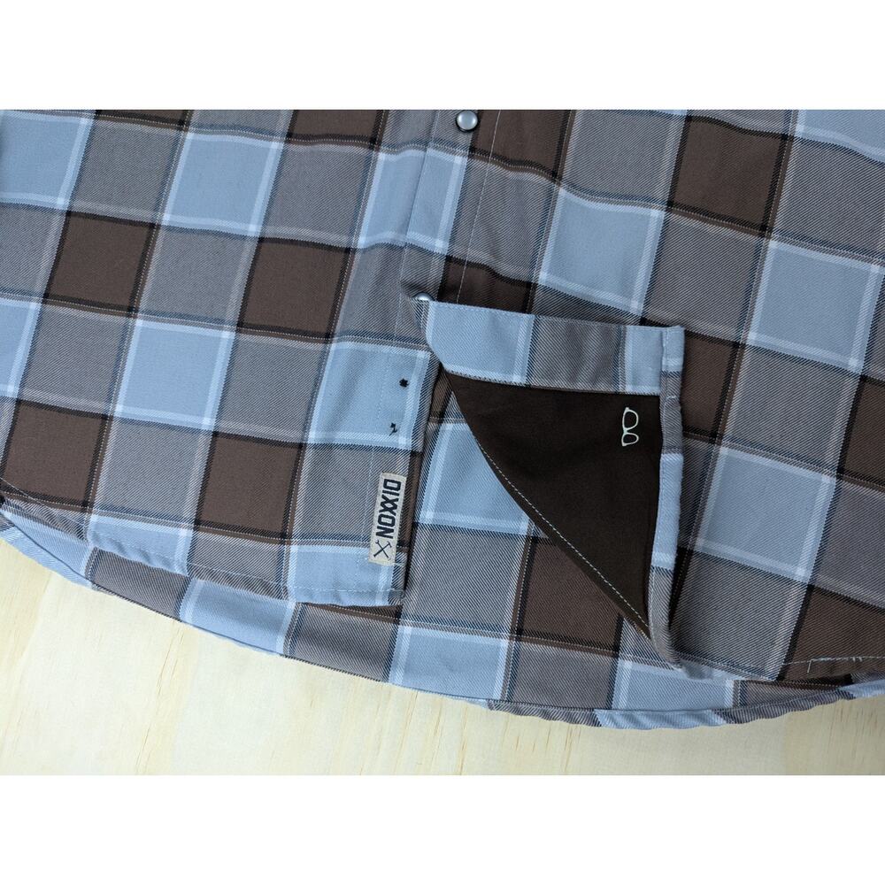 Dixxon Men's Large T Street Plaid Flannel Long Sleeve Snap Shirt Brown Blue - Picture 3 of 10